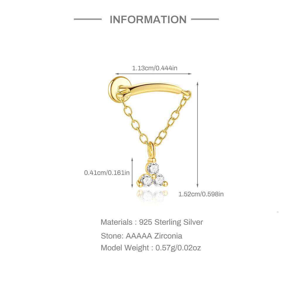 Aide 925 Sterlibg Silver Flat Zircon Stud Earrings For Women Cartilage Spiral Puncture Tassel Studs Lucky Flowers Jewelry Gift