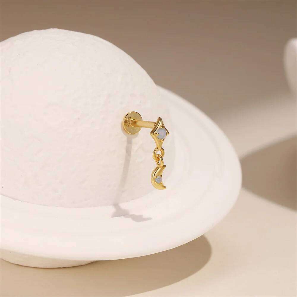 Aide 925 Sterling Silver Opal Star Moon Earring Zirconia Helix Cartilage Piercing Jewelry for Women Conch Tragus Dangle Studs