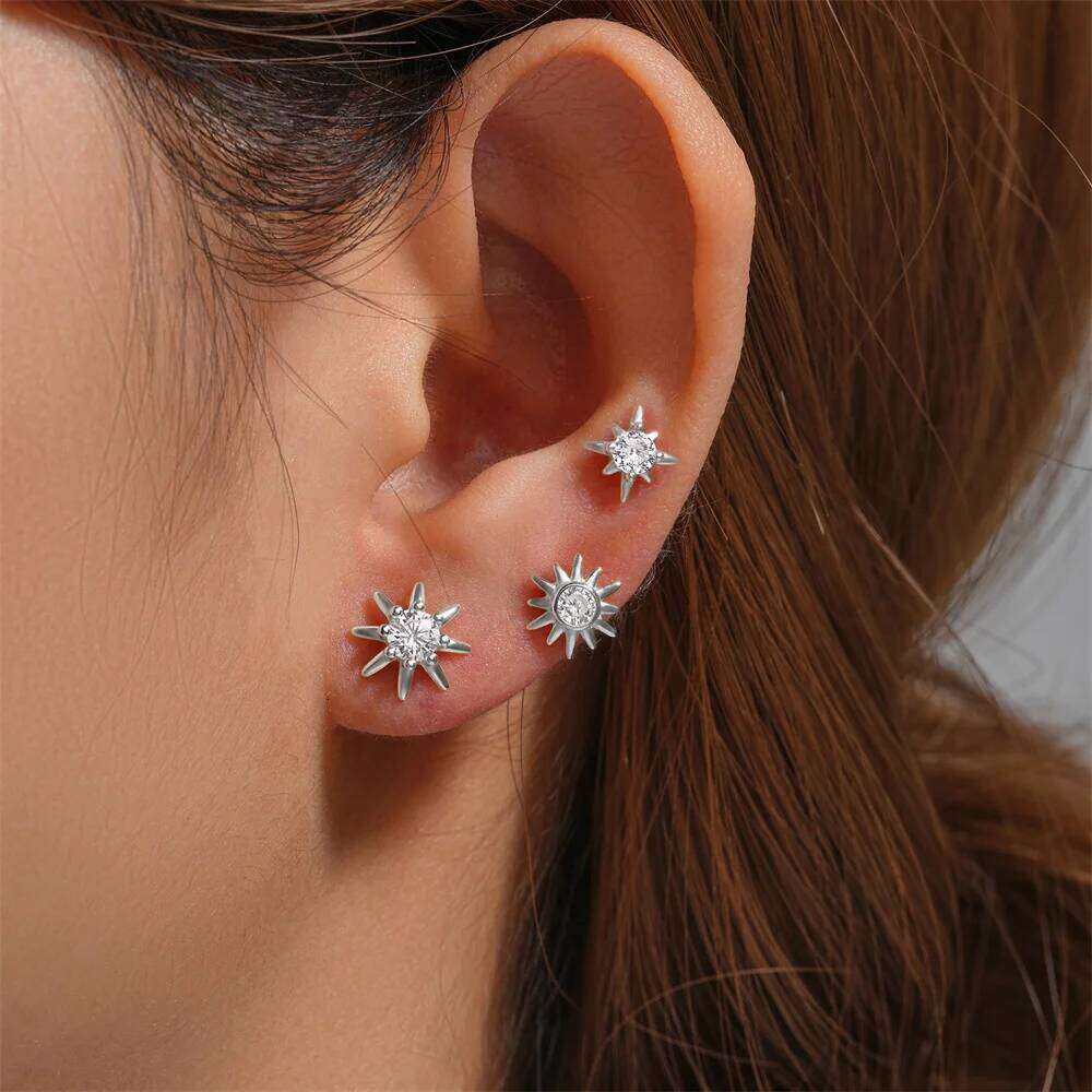 Aide 925 Sterling Silver 3pcs Set 2.5/3/mm Zircon Gold Plated Star Piercing Bar Stub Earring Women Minimalist Jewelry Party Gift