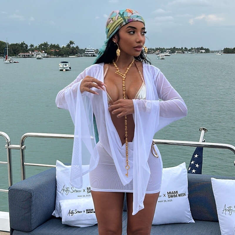 D25DS222 European and American Cross-Border New Women's Fashion Mesh Swing Collar Long Backless A-Line Short Sleeve Dress for Women