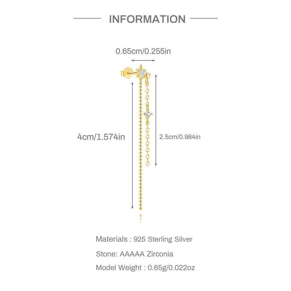 Aide 925 Sterling Silver Single 1pc Long Chain Tassel Stud for Women Shining Zircon Dangle Earring Wedding Gifts Brincos