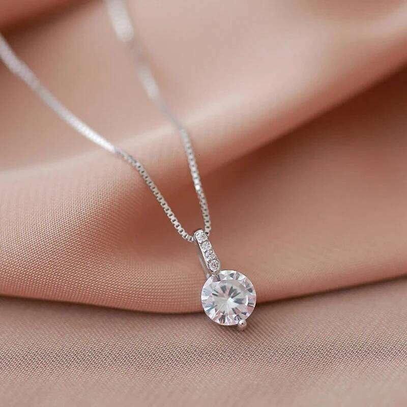 Huitan Minimalist Round Cubic Zirconia Pendant Women Silver Color/Gold Plated Box Chain Long Necklace Wedding Jewelry