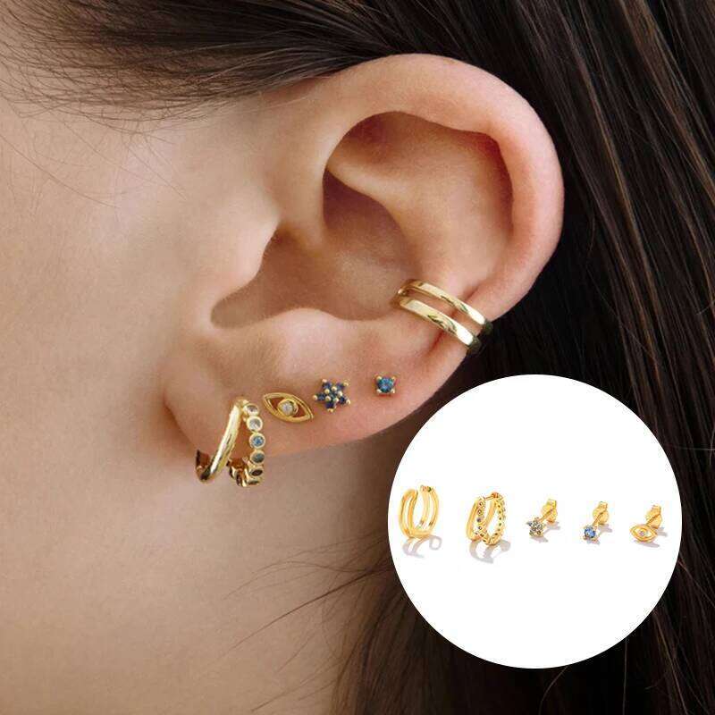 Aide 925 Sterling Silver Stud Set For Women Rainbow Zircon Moon Star Lightning Piercing Earrings Cute Dinosaur Jewelry