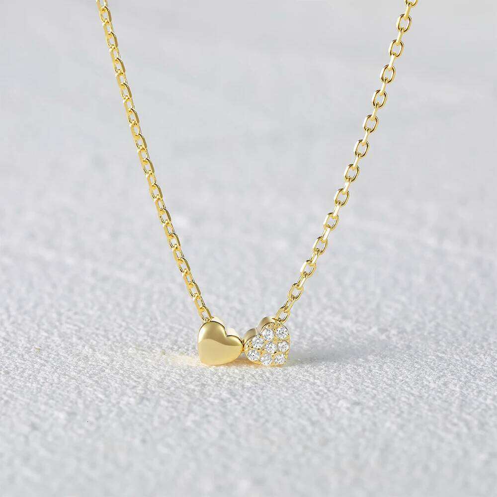Aide 925 Sterling Silver Cute Smooth CZ Zircon Double Hearts Charm Necklaces For Women Clavicle Choker Valentine's gift for her