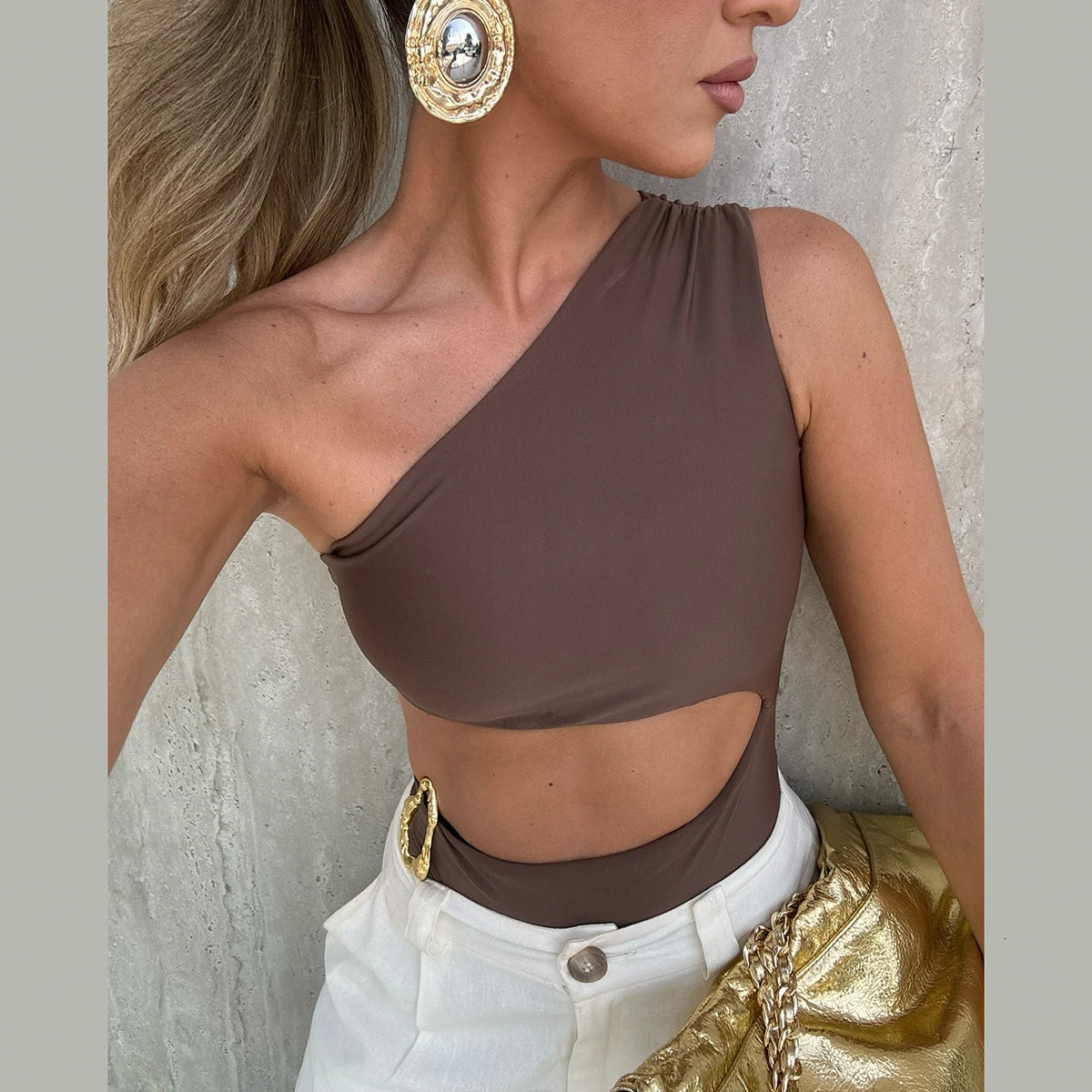 One Shoulder Sexy Women Piece Swimsuit Female Swimwear Biquini High Waist Monokini Swimming Suit Bathing Beachwear 251231