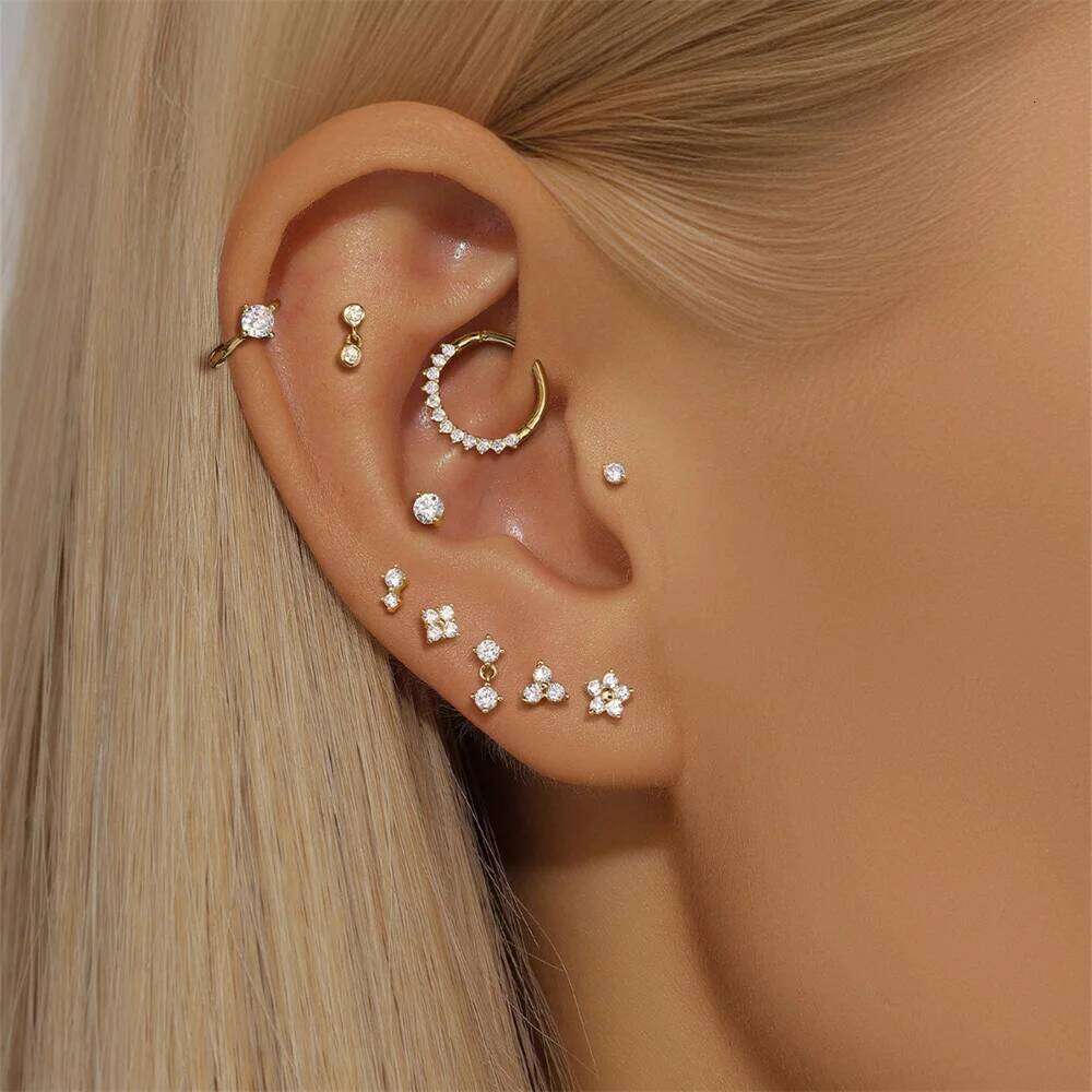Aide Plata 100% Real 14K Solid Gold 5/6.5/8mm Length Stud Earring Simple Design Piercing Bone Ear Studs DIY Vintage Jewelry