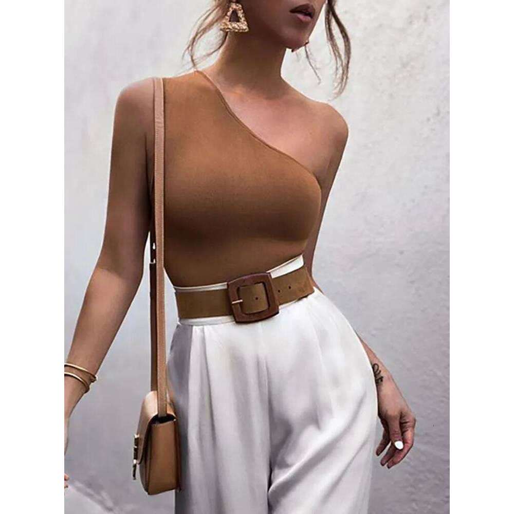 Women Sports Tank Sexy Crop Vest Casual Female One Shoulder Summer Outfits Tops Fitness Elastic