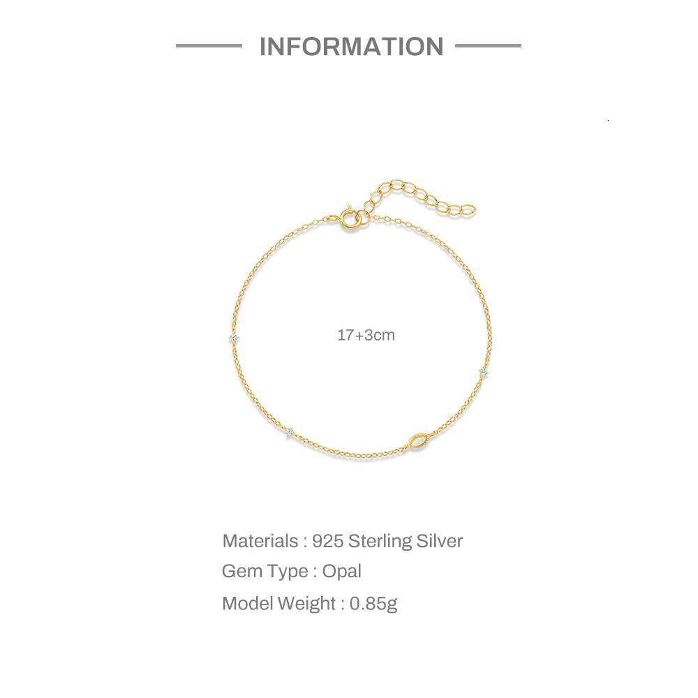 Aide S925 Sterling Silver with Marquise Opal & Zircon Dainty Layering Chain Bracelet for Women Fashion Jewelry