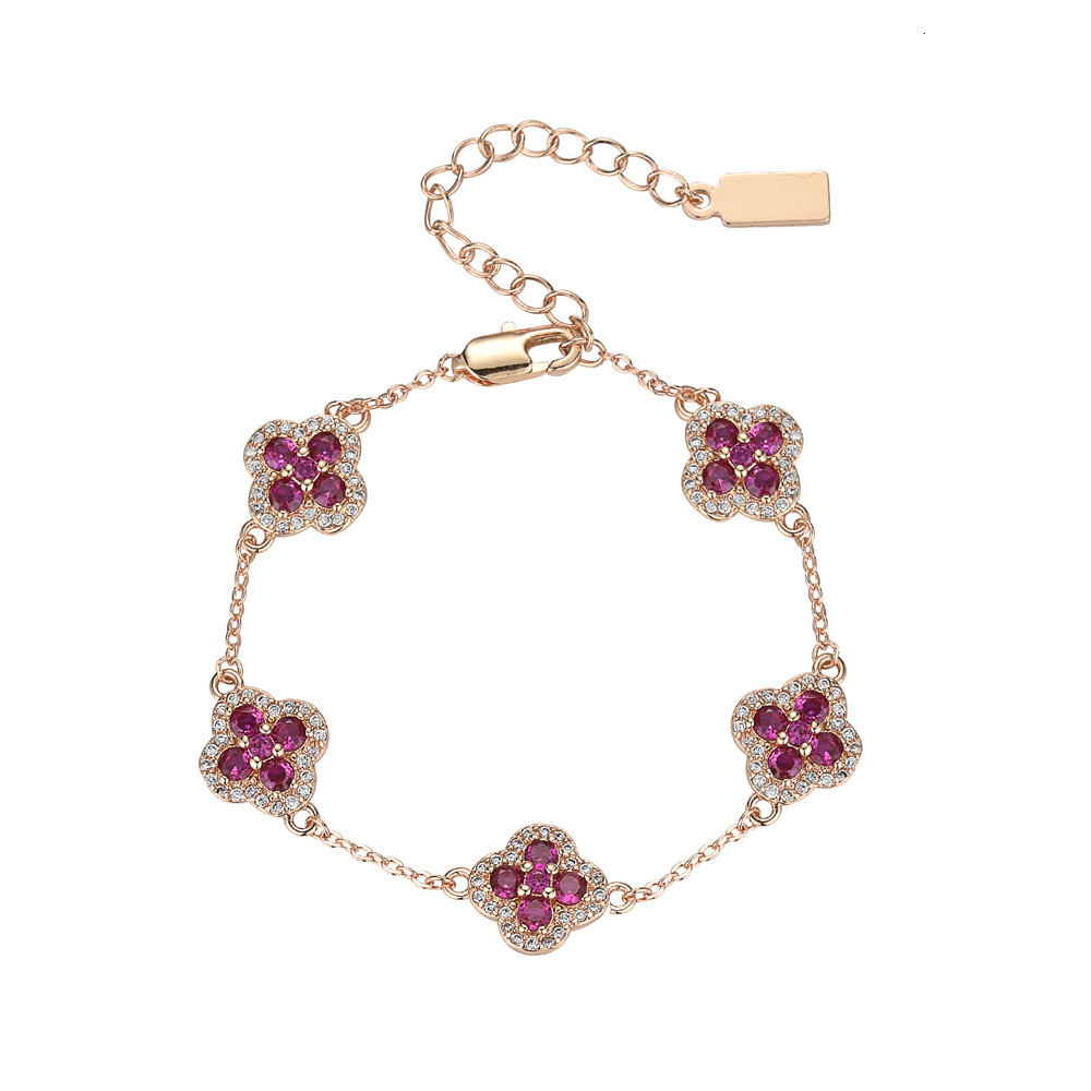 Luxury Brand Designer Jewelry European And American Style Five-Petal Four-Leaf Clover Purple Zircon Flower Niche Versatile Exquisite Design Bracelet F