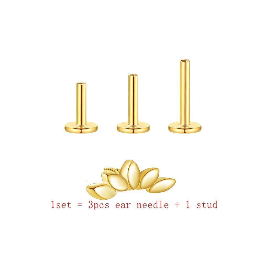Aide 3pcs Needle 5/6/8mm Flat Head Cartilage Piercing Stud Earring Women 925 Sterling Silver Flower Zircon Gold Ear Studs