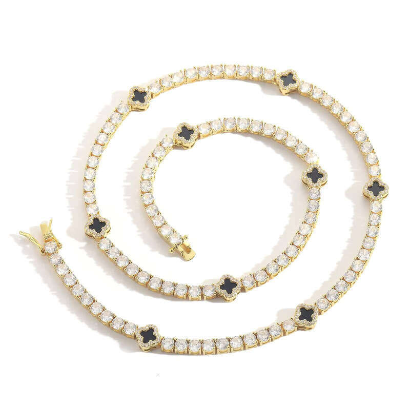 BES Fashion Hip-Hop 8mm Lucky Tennis Chain Iced VVS Moissanite Gold-Plated Necklace Men's Anniversary Jewelry