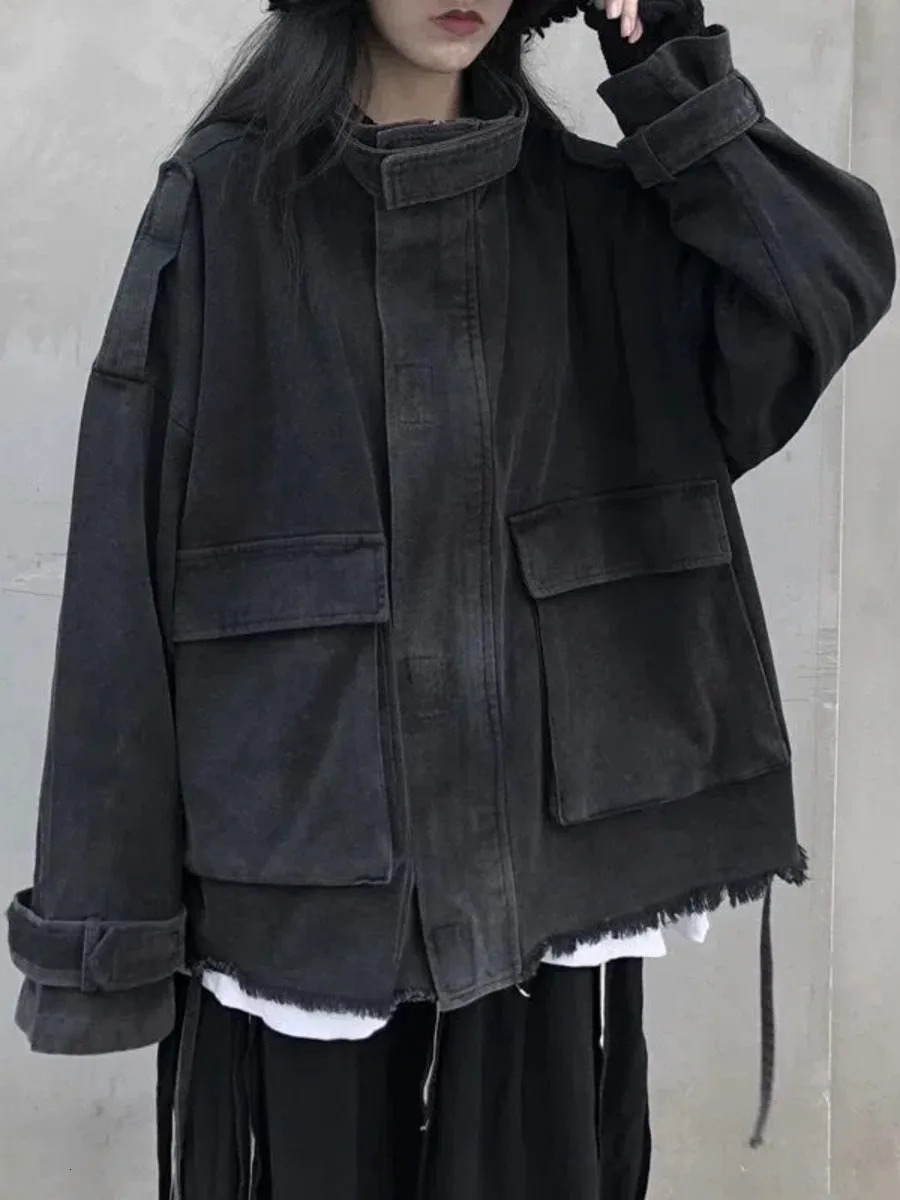 Women Tassel Jeans Jacket Cargo Fashion Big Pocket Loose Denim Coats Autumn Female All Match Streetwear Outerwear 251229