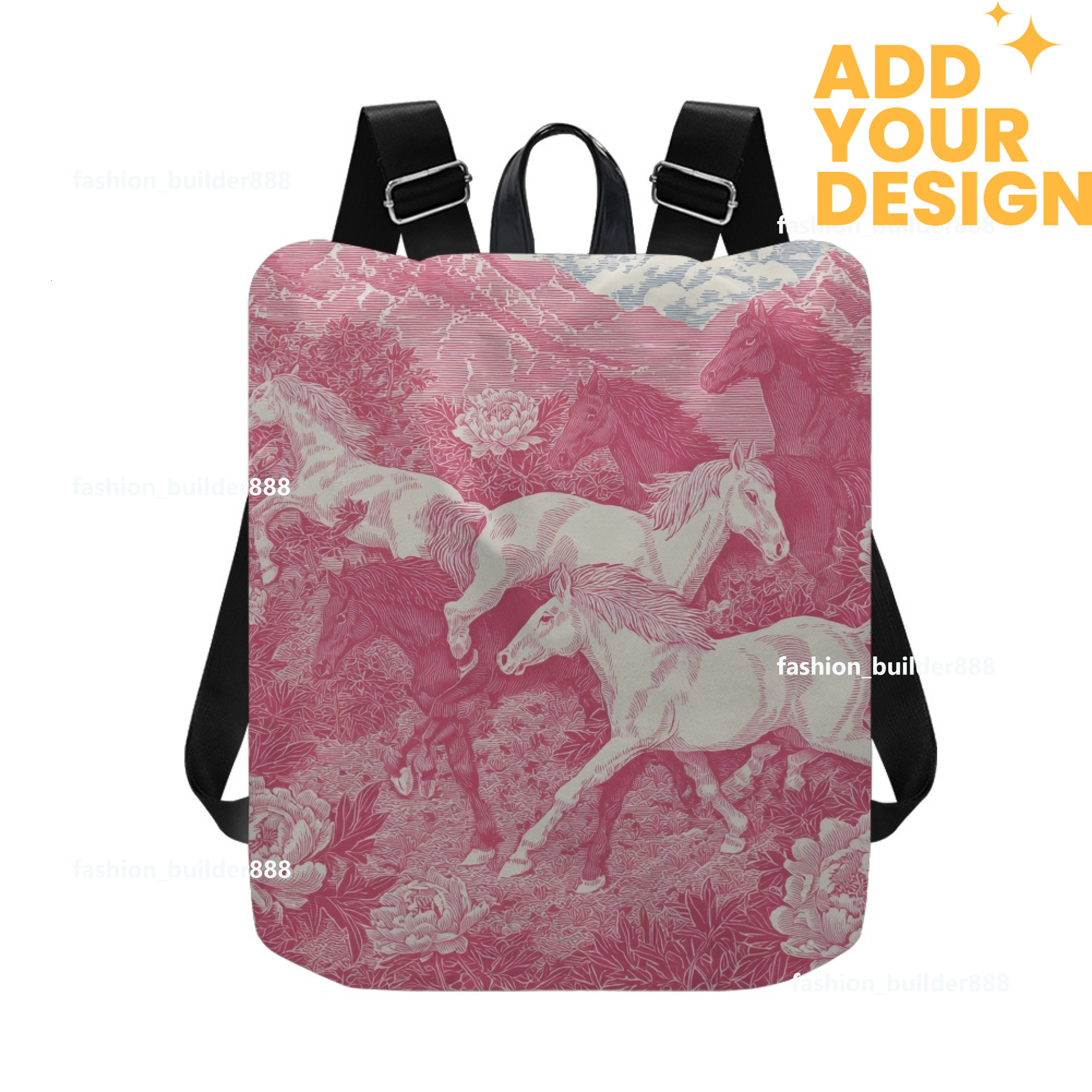 Custom H Designer Fashion Anti Theft Backpack Luxury Horse Pattern Unisex Full Print Backpack Laptop Bag Travel Bag H37