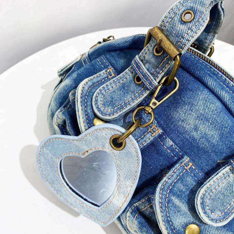 Korean Casual Denim Bowling Bags For Women Luxury Designer Handbag And Purses 2025 New In Vintage Washing Process Small Shoulder