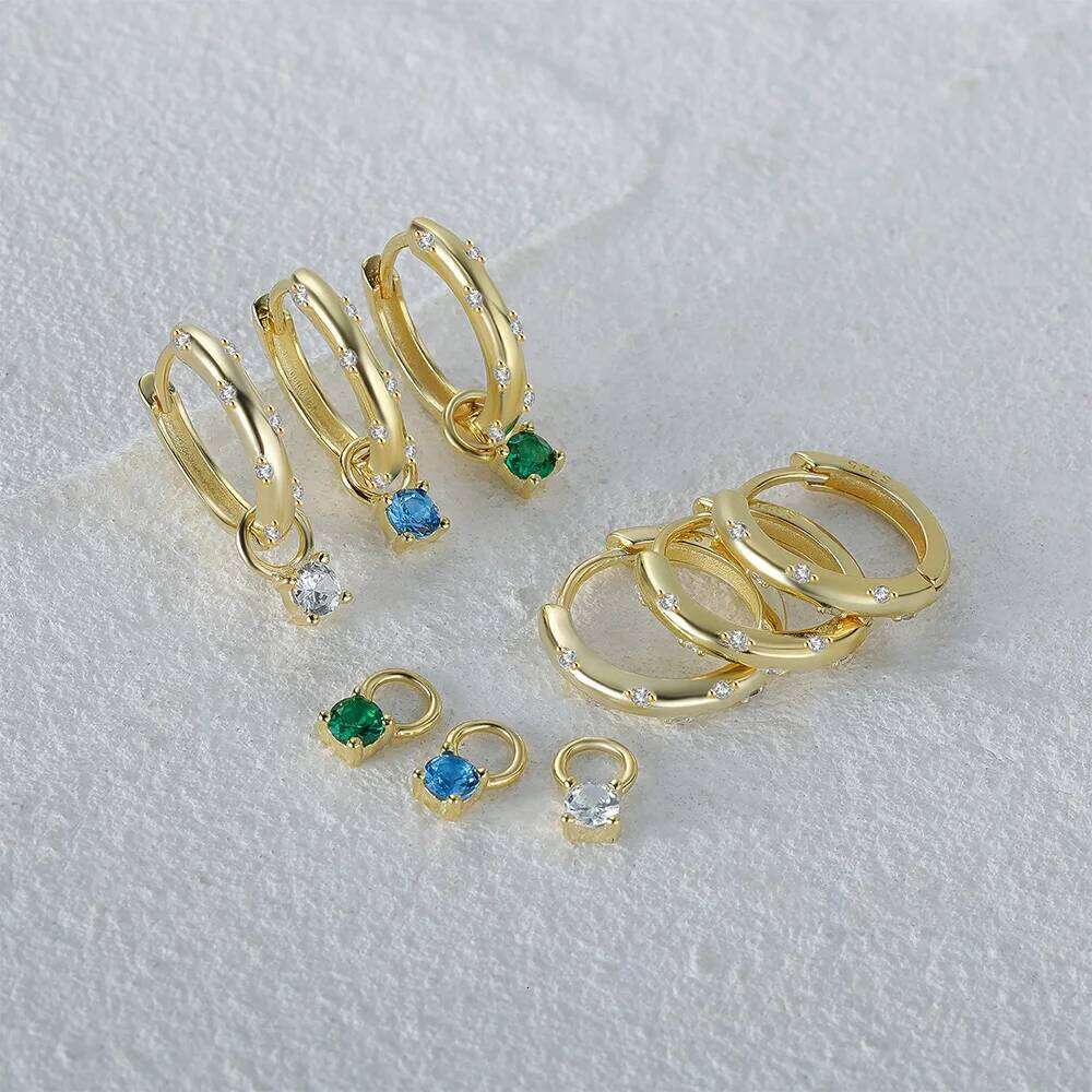 Aide 925 Sterling Silver White Green Blue Round CZ Zircon Pendant For Women Gift Sparkling Crystal Pave Circle Earrings