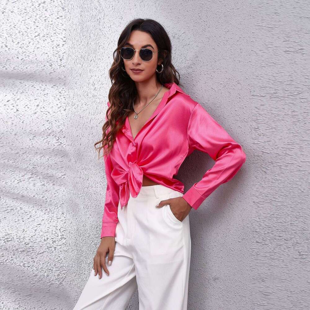 2026 Spring Autumn New Real Shot Satin Long Sleeve Silk Shirt European and American Foreign Trade Cross-Border Women's Fashion