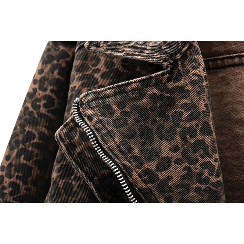 Spring Vintage Leopard Print Denim Jacket Women Slim Short Cowboy Outerwear Chaquetas Mujer Casual Zipper Jeans Jackets Female 251231
