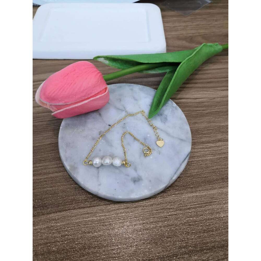 Aide 925 Sterling Silver Three Imitation Pearls Beads Bracelets For Women With Extend Chain Heart Charm Bracelet Jewelry