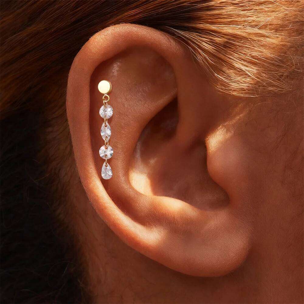 Aide S925 Sterling Silver Zircon Flat Spiral Piercing Earring Tassel Chain Dangle Cartilage Earrings for Women Fashion Jewelry