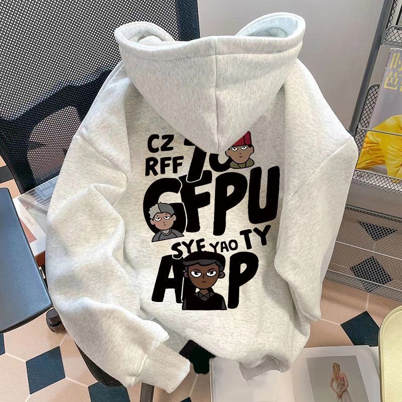 2026New Autumn Winter Street Hooded Sweatshirt Unisex American Style Trendy Brand Letter Print Fleece Couple Loose Jacket