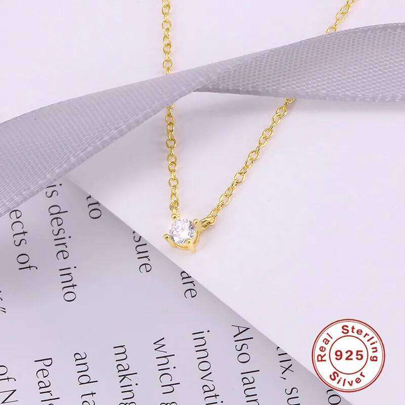Aide 925 Sterling Silver Cubic Zirconia Pendant Necklace For Women Crystal Chain Necklaces Clavicle Choker Wedding Party Jewelry