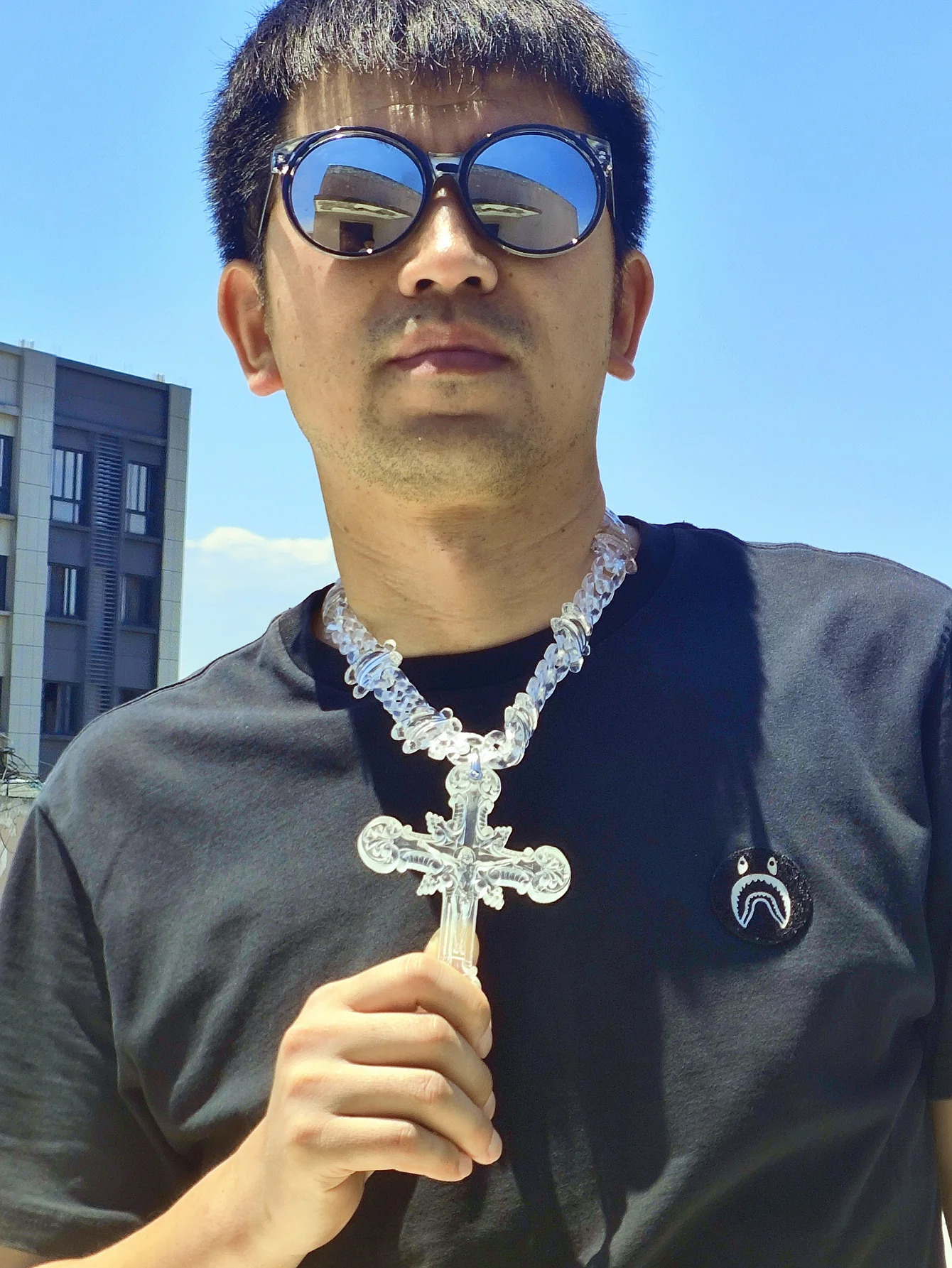 Transparent Acrylic Big Jesus Christ Cross Necklace Pendants Men Hip Hop Barbed Wire Cuban Link Chain Choker Male Jewelry Gifts 251230