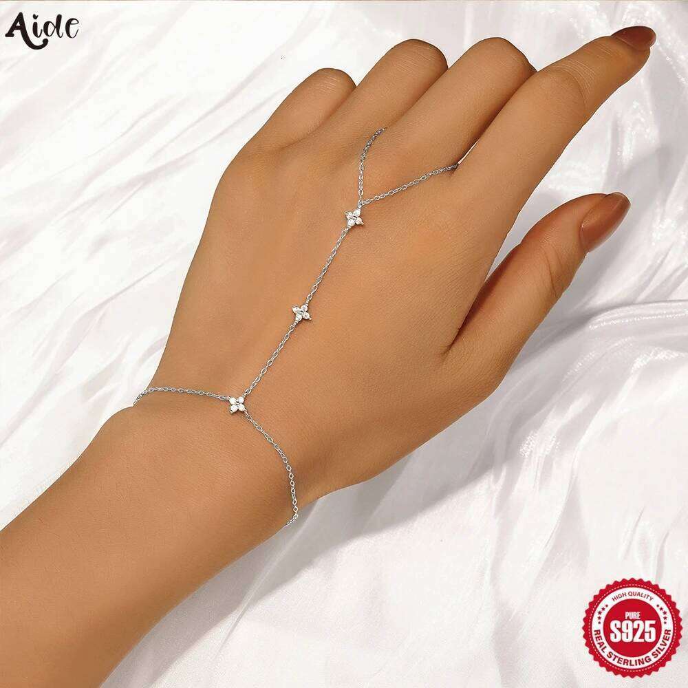 Aide 925 Sterling Silver Fine Geometric Lucky Flower CZ Sparking Zircon For Women Hand Chain Bracelets Jewelry