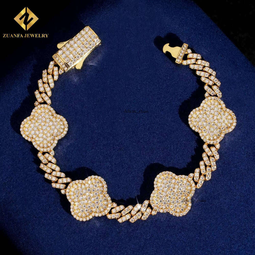 Luxury Jewelry Vvs Moissanite 925 Sterling Silver Rose Gold Plated Lucky Clover Four-Leaf Flower Fashion Bracelet