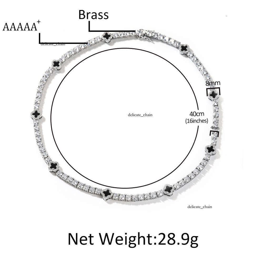 VVS Moissanite Four-leaf Clover Necklace 3mm 4mm Platinum Plated Straight Tennis Chain Unisex Jewelry