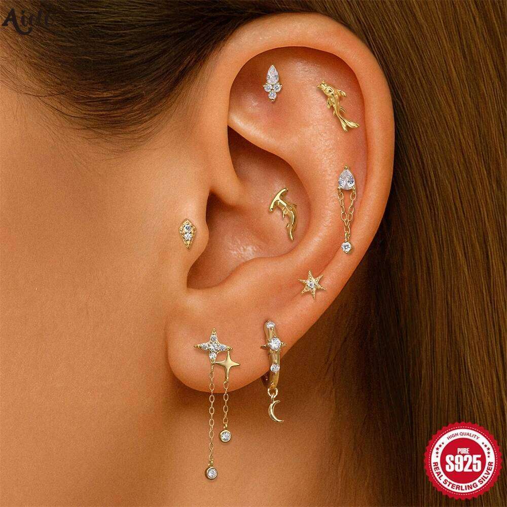 Aide 925 Sterling Silver Shake Koi Stud Screw Back Exquisite Mini Fish Earring For Women Vintage Jewelry Minimalist Gift