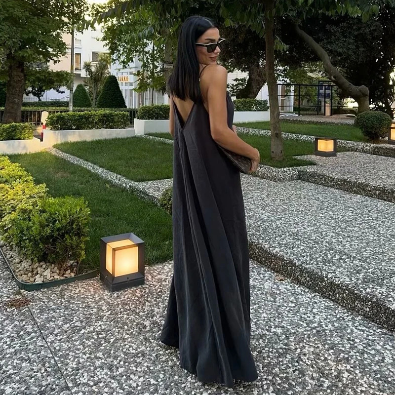 MUJER Black Slip Long Dresses for Women Red Draped Summer Dress Woman Sexy Backless Maxi Beach 251231