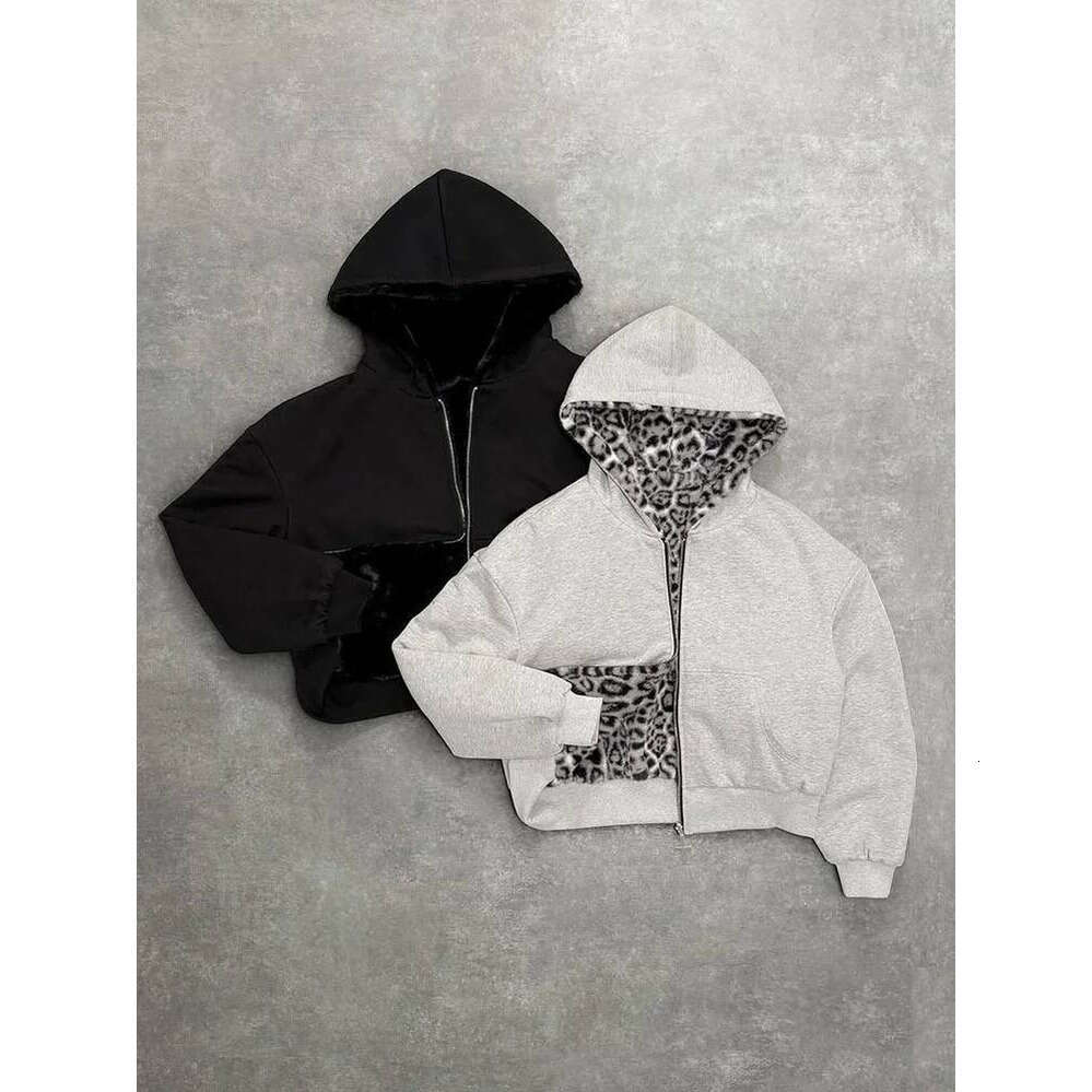 Zhehan Oversized Gothic Harajuku Women Men autumn winter Coat Casual retro leopard print zipper hoodie loose personalized top