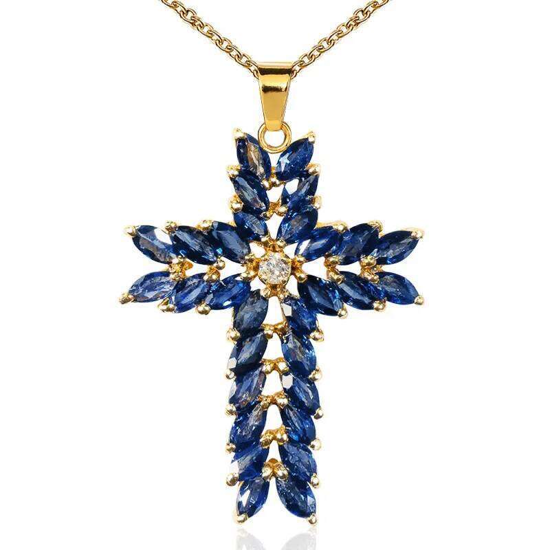 Huitan Luxury AAA Navy Color Cubic Zircon Cross Pendant Necklaces Delicate Women Stylish Accessories for Party Fashion Jewelry