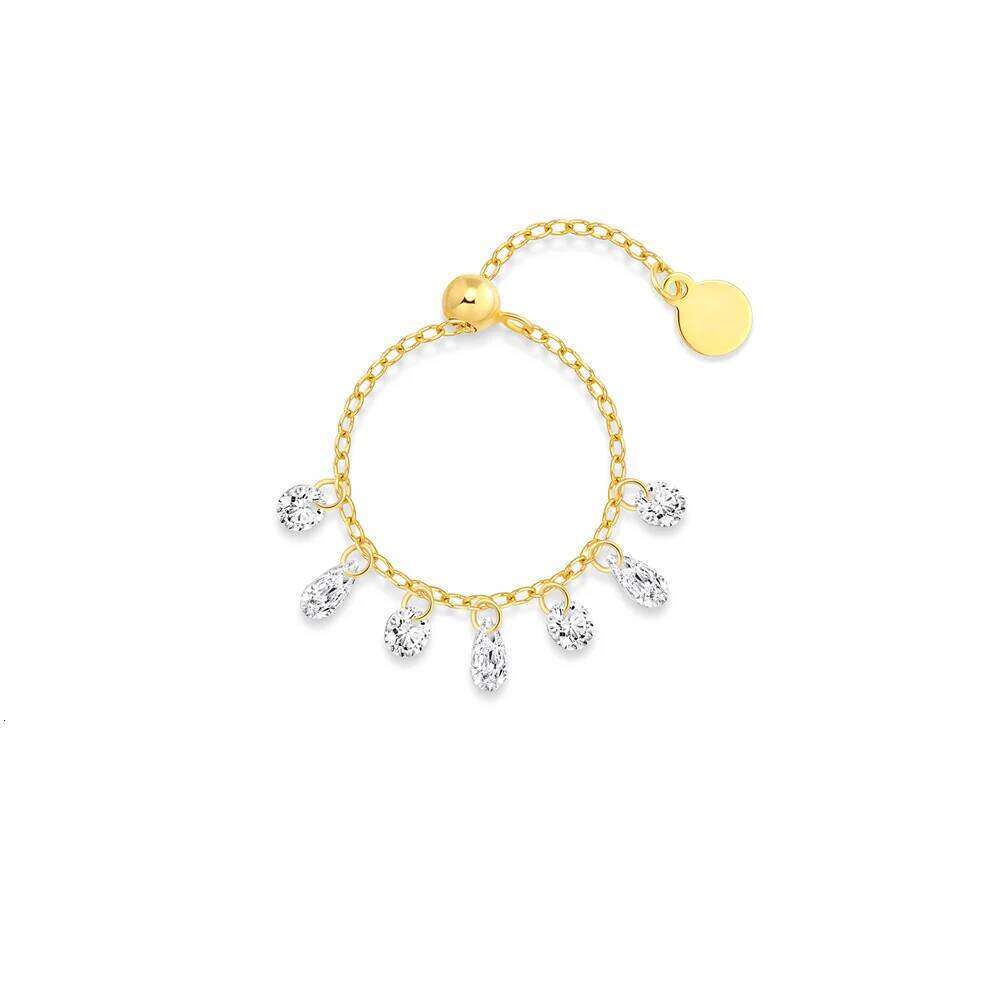 Aide 925 Sterling Silver Fashion Chain Design for Women Opening Adjustable Crystal Gold Color Rings Jewelry Wedding Gifts