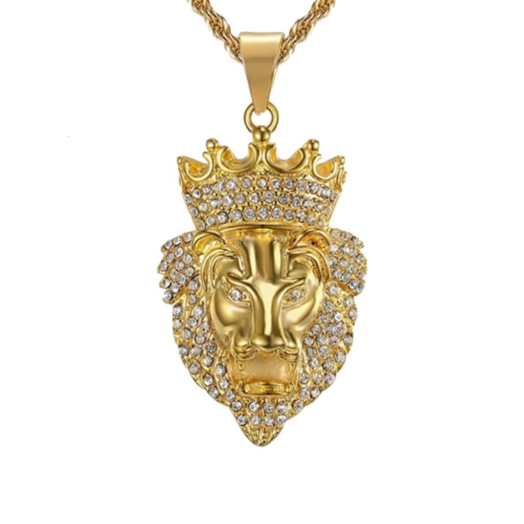 Luxury Brand Designer Jewelry Source European And American Classic Retro Titanium Steel Crown Lion Head Necklace Hip Hop Punk Style Pendant Choker Who
