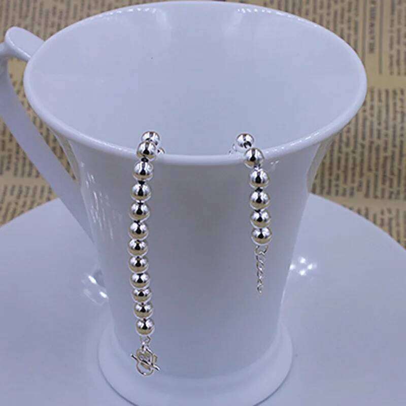 925 Sterling Silver 5MM Beads Bracelet For Women Fashion Simple Engagement Wedding Charm Jewelry