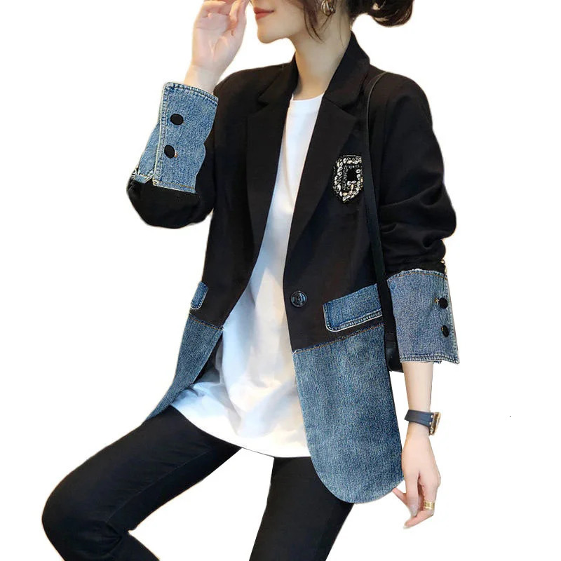 Autumn Denim Jacket Coat Women Fashion Stitching Suit Outerwear Female Loose Jeans Jackets Ladies Coats Tpps 251231