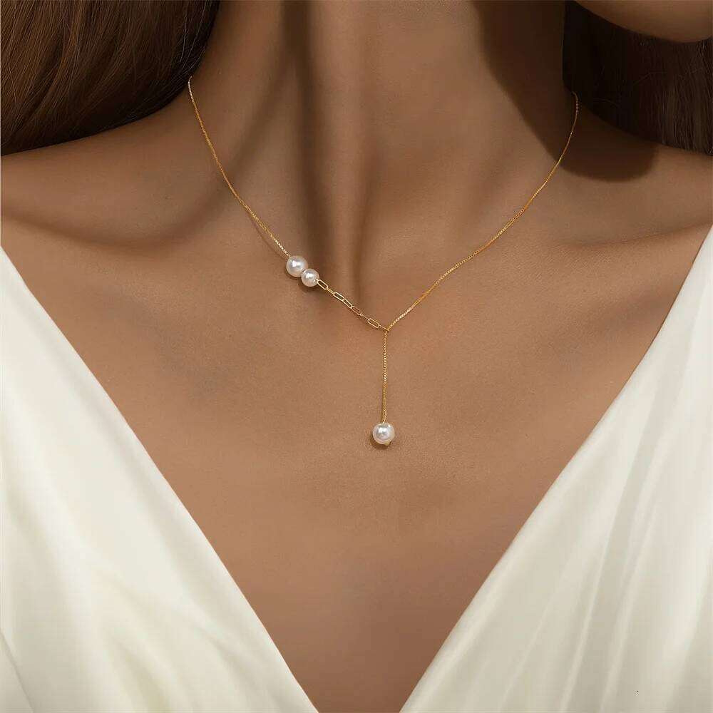 Aide 925 Sterling Silver New Fashion Y-shaped Pendant Necklace Bamboo Chain Clavicle Chains Beach Wedding Party Bride Jewelry