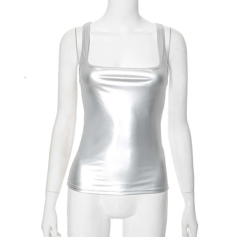 Q24TP323 European and American Women's Fashion Summer New Solid Color Square Neck Sleeveless Sexy Tank Top T-Shirt for Women