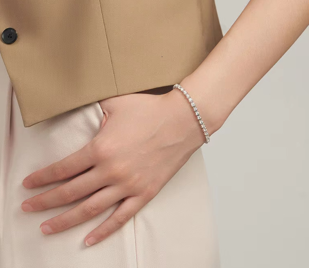 In Stock Iced Out Moissanite Fashion Style 2mm-5mm High Quality VVS Moissanite 925 Silver Tennis Bracelet Chain GRA Certificate