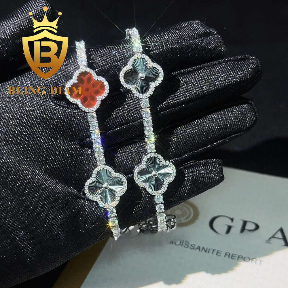 Fashion Clover Tennis Chain 925 Sterling Silver 3mm Silicone Bracelet Passes VVS Moissanite Test for Men and Women