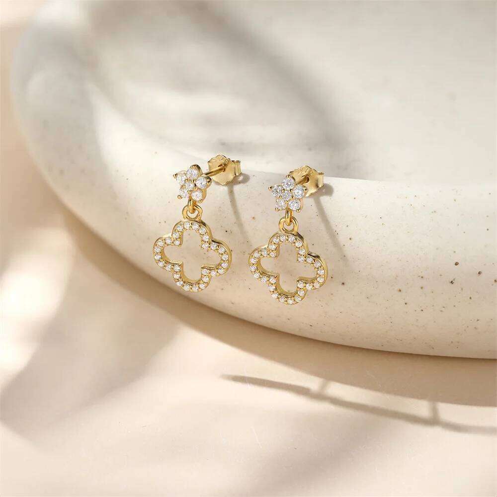 Aide 925 Sterling Silver Creative Hollow Four Plum Blossom Simple Style Four-Leaf Clover Handmade DIY Studs Jewelry Accessories