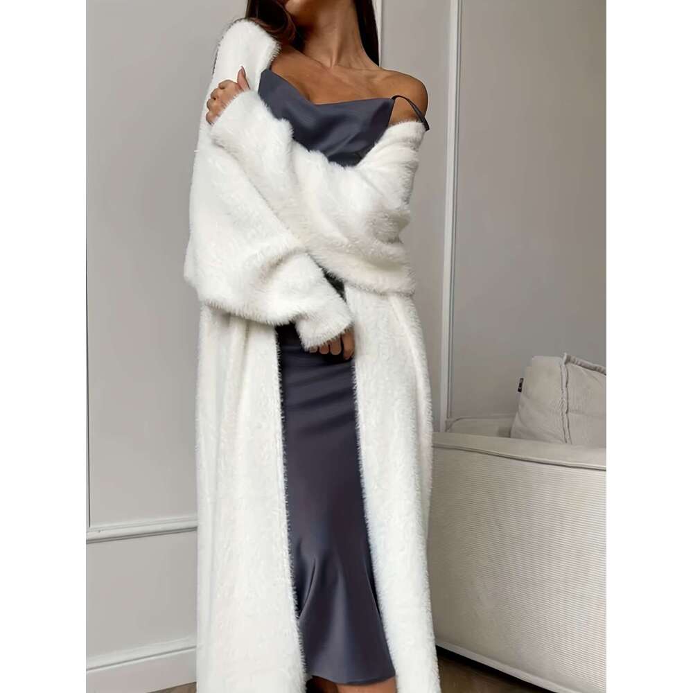 Cross-Border Imitation Mink Velvet White Knitted Coat Women, Loose Plush Fluffy Long Cardigan for Autumn and Winter