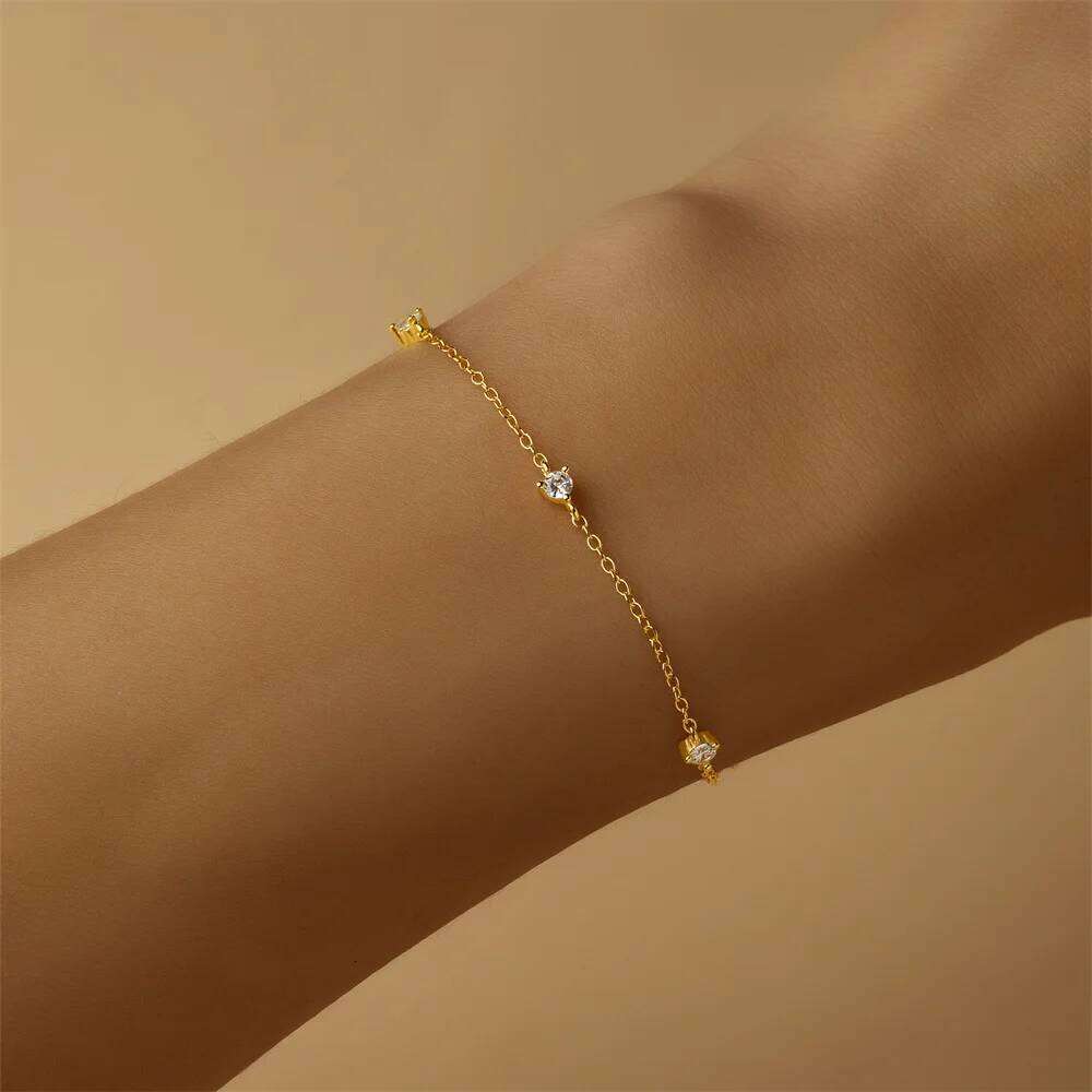 Aide 925 Sterling Silver 7.5mm Zircon Charm Bracelet For Women Luxury Minimalist Jewelry Adjustable Gold Chain Wedding Party