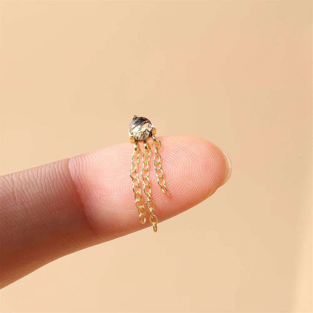 Aide 925 Sterling Silver Natural Black Hair Quartz Design Piercing Ear Studs Sparkling CZ Stud Earrings For Women Jewelry 1pc
