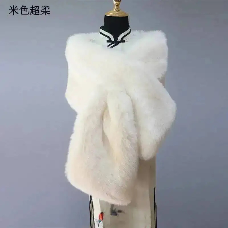 32 Colors 16530cm Women Warm Faux Fox Fur Shawl Winter Ladies Plush Scarf Wraps Cloak Coat Wedding Long Cape Scarves 251225