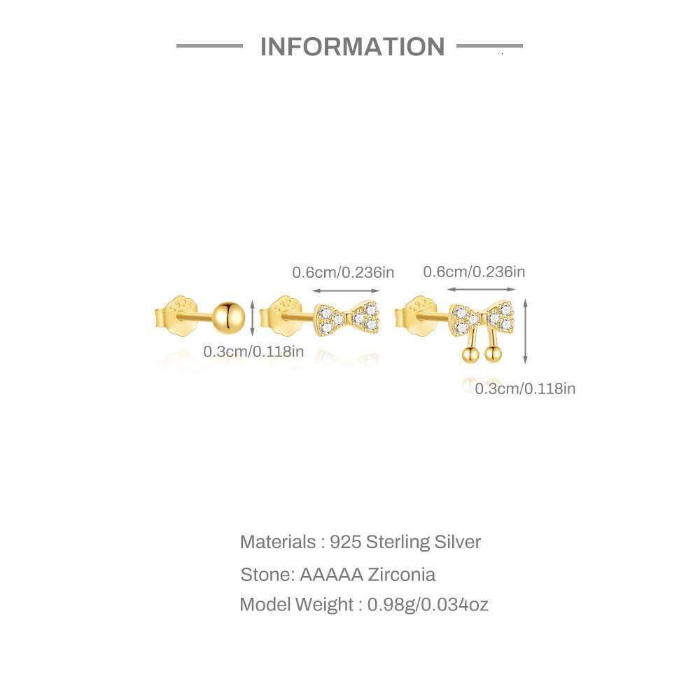 Aide 925 Sterling Silver 3pcs Stud Earring Exquisite Cute Bow Diamond Fashionable Korea Ear Studs Fine Jewelry Set