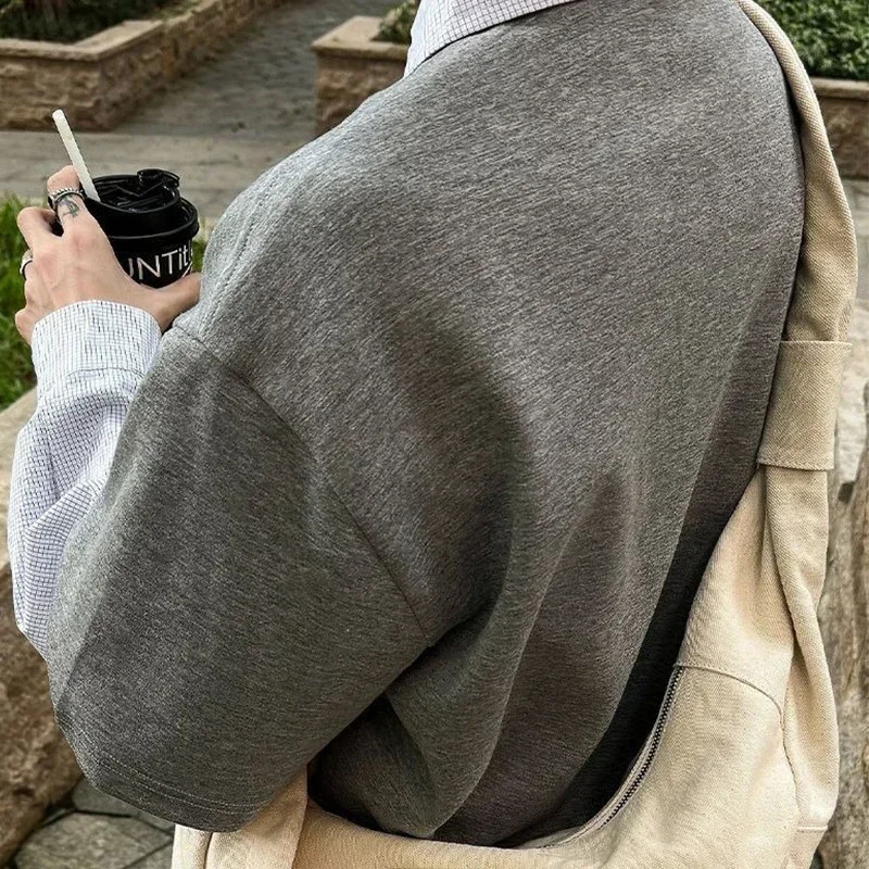 Autumn Retro Loose American Two-piece POLO Shirt Long-sleeved T-shirt Mens Versatile Fashion Couple Splicing Shirt Chic 251230