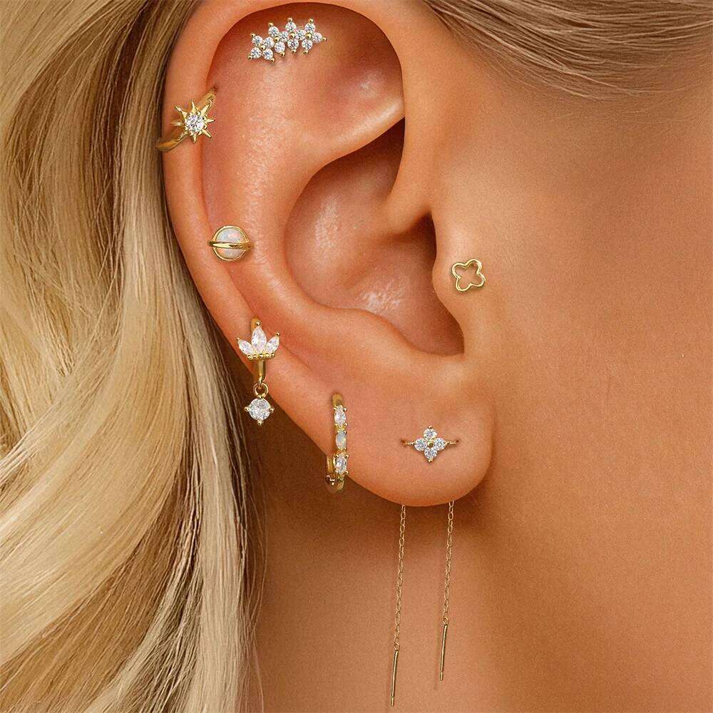 Aide 925 Sterling Silver Shiny Zircon Flower For Woman Piercing Earring Fashion Dainty Luxury Style DIY Y2k Xmas Gift Jewelry