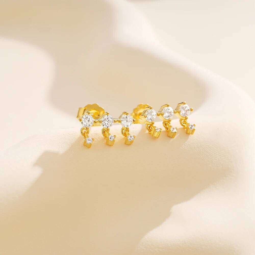 Aide 925 Sterling Silver Single Row Mini Zircon Dangling Piercing Stud Earrings For Women K Gold Simple Elegant Fine Jewelry